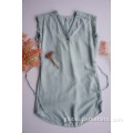 Light Blue Shirts Women Short Sleeveless Shirts Manufactory